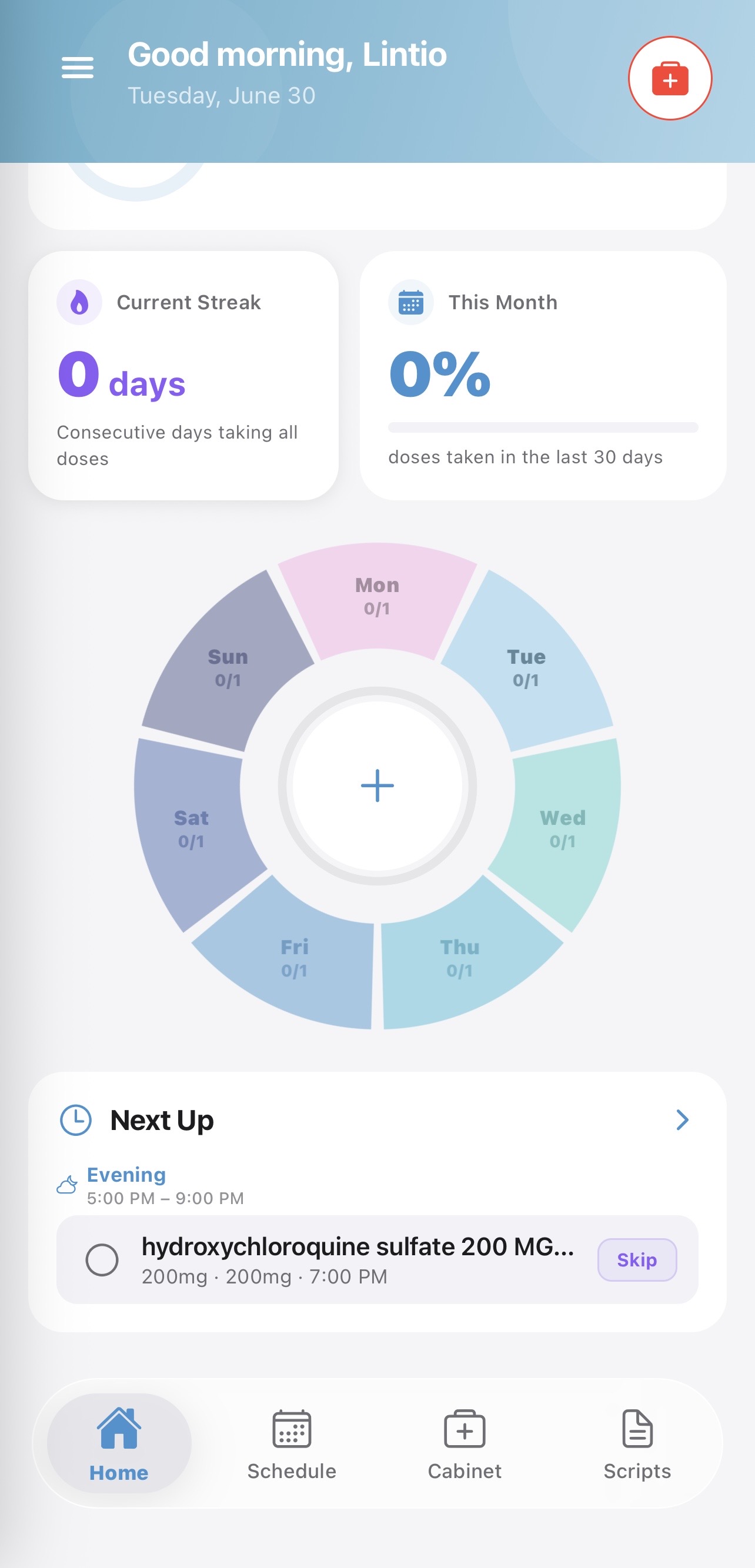 PillWheel Home Screen